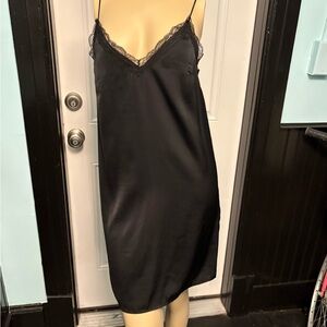 H&M Black Satin Slip Dress with Lace Detail